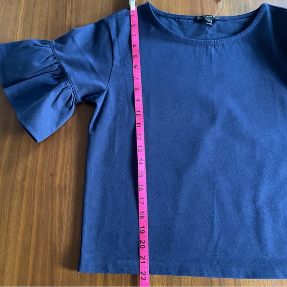 J.Crew Ruffle Sleeve Top Navy Slightly Oversized NWT Size XS - Picture 7 of 13